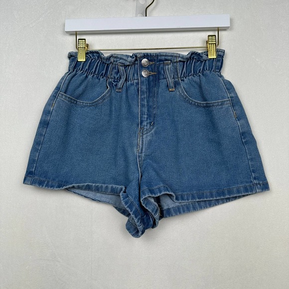 Forever 21 Pants - Forever 21 Women Sz 25 Blue‎ Denim Paper Bag Jean Shorts Med Wash Cinched Waist